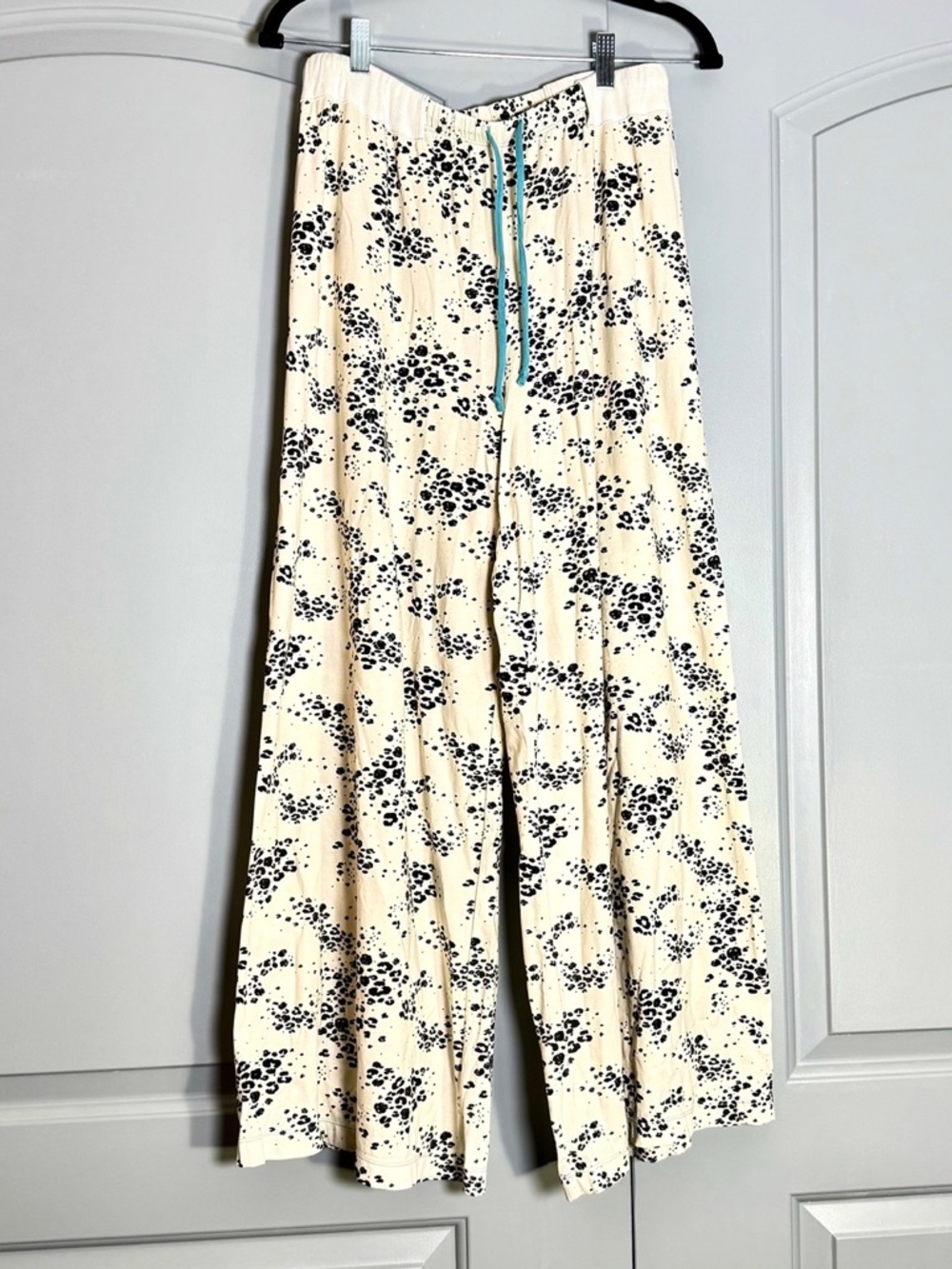 Free People Movement Cozy Cream Wide Leg Lounge Pants with Black Spot Print